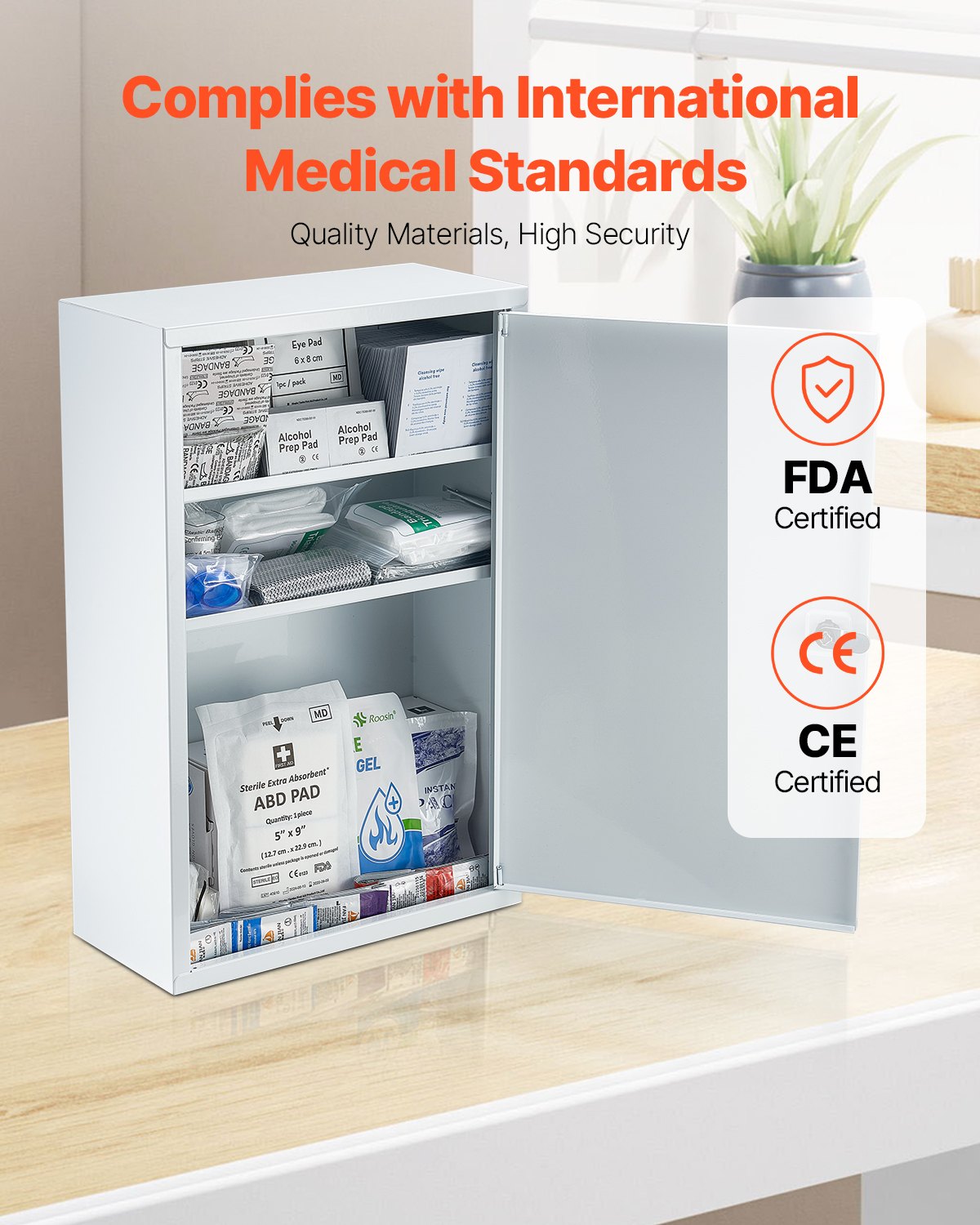Wall-Mounted First Aid Cabinet - 3-Shelf Metal Med Box