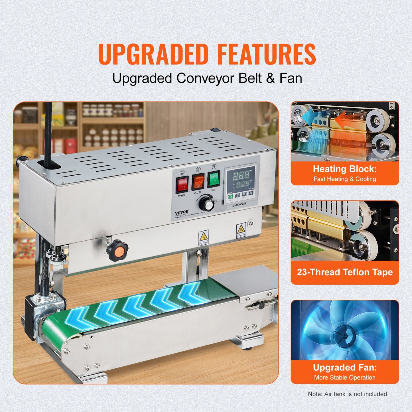 Stainless Steel Continuous Bag Sealer Machine Vertical Band Sealer 600W