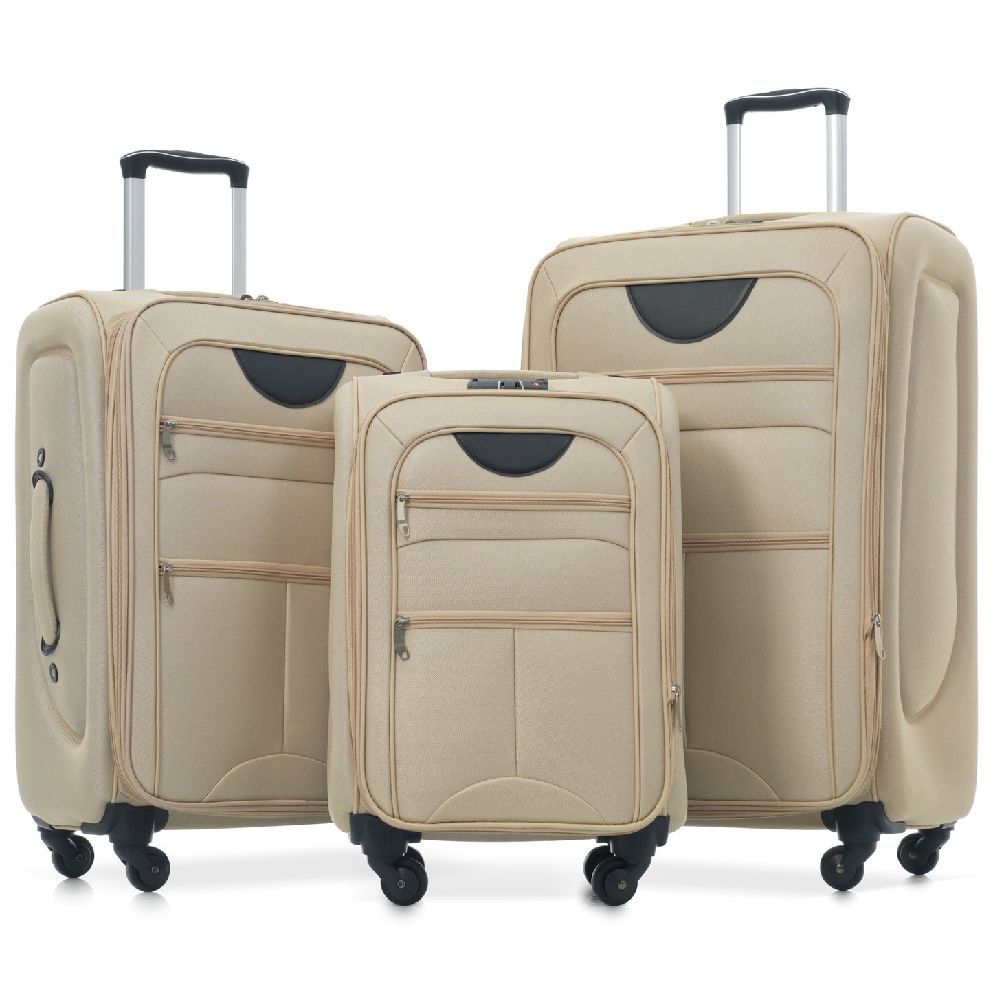 Expandable Softside Luggage Set - 3 Piece Spinner Suitcase - Khaki