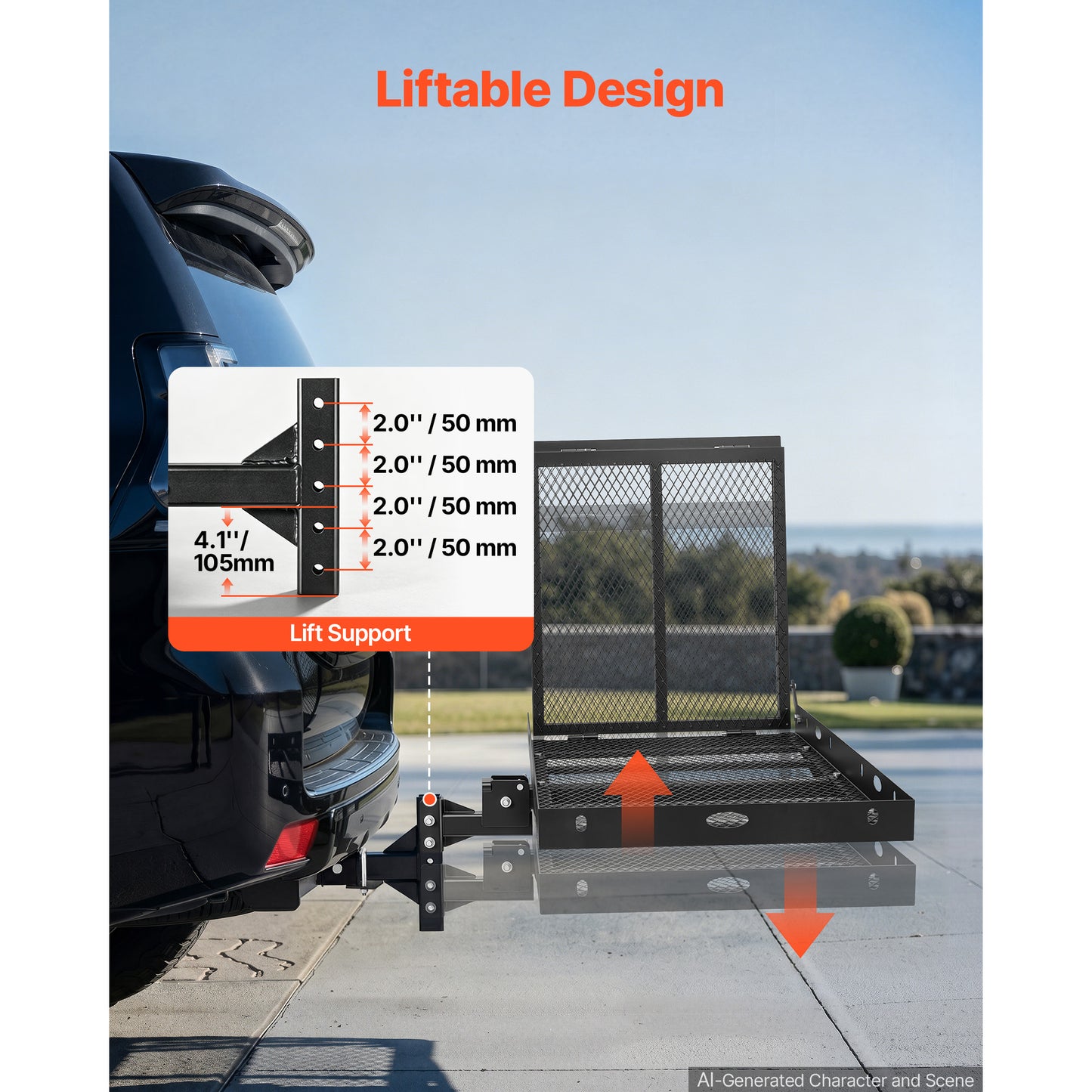 Wheelchair Carrier Hitch Mount 500LBS Steel Cargo Rack with Ramp & Stabilizer