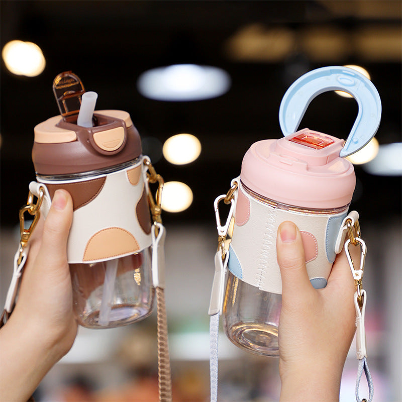 Luxury Double Drink Cup with Leather Cover 500ML - Colorful Plastic Travel Mug