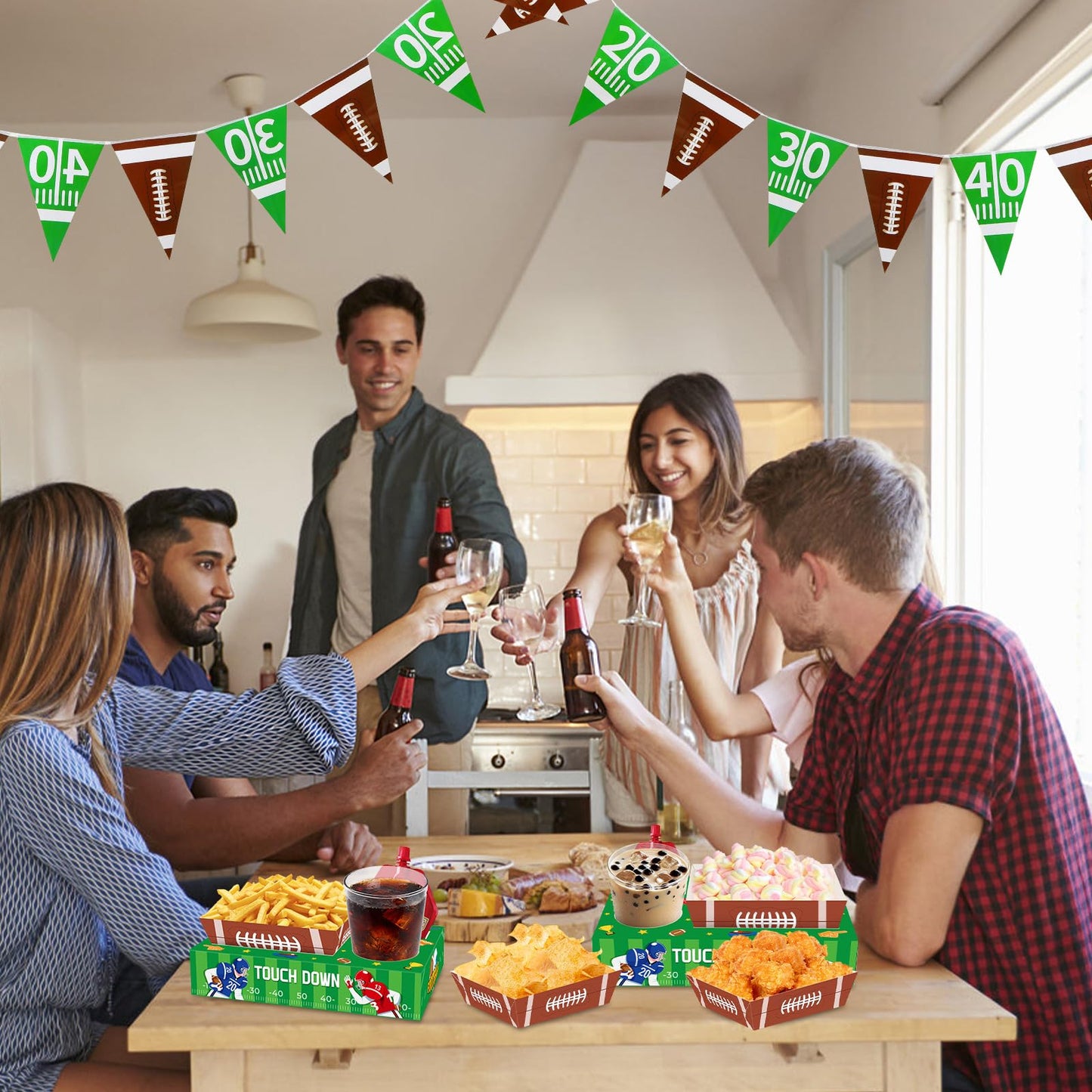 36-Piece Football Party Supplies Set - Snack Trays & Boxes