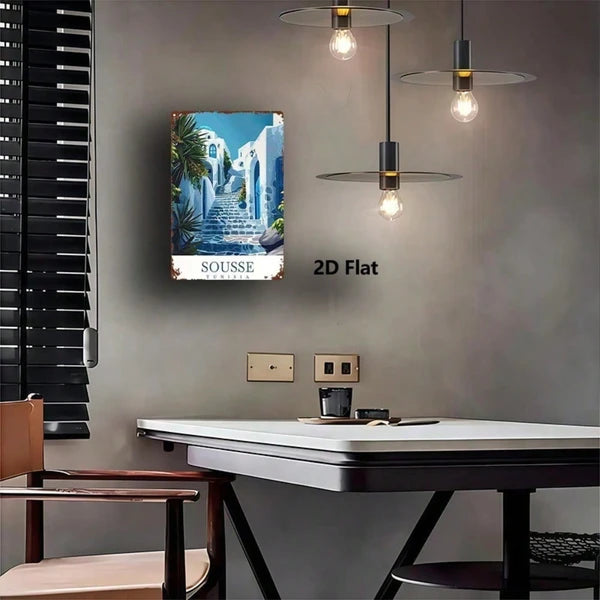 Blue Mediterranean Metal Wall Sign - 8x12 Inch Plaque Art