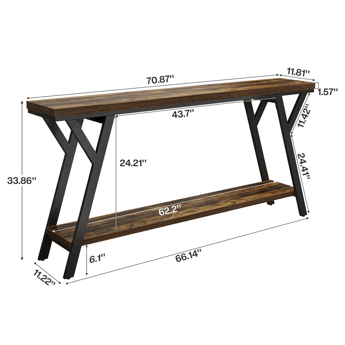 2-Tier Console Table - Black Rustic Brown Sofa Table