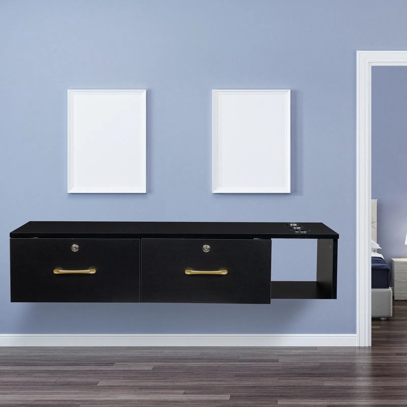 Black Salon Storage Cabinet - 2 Drawers & Lock