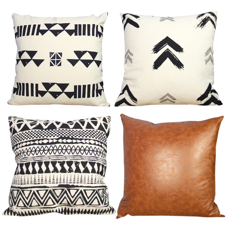 Luxury Geometric PU Leather Throw Pillow Cover - Modern Home Decor