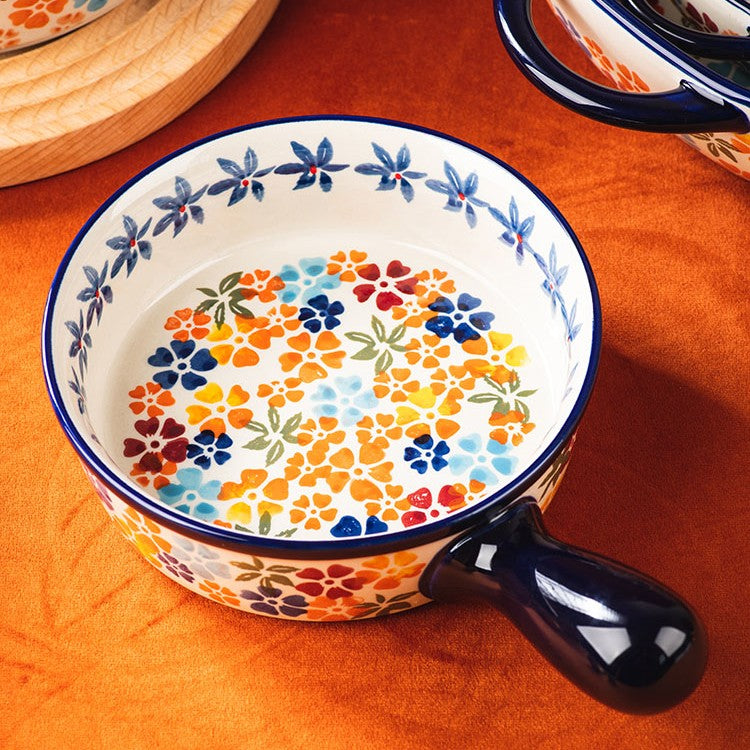 Ceramic Oven and Microwave Bowl with Handle - Porcelain Kitchen Servingware