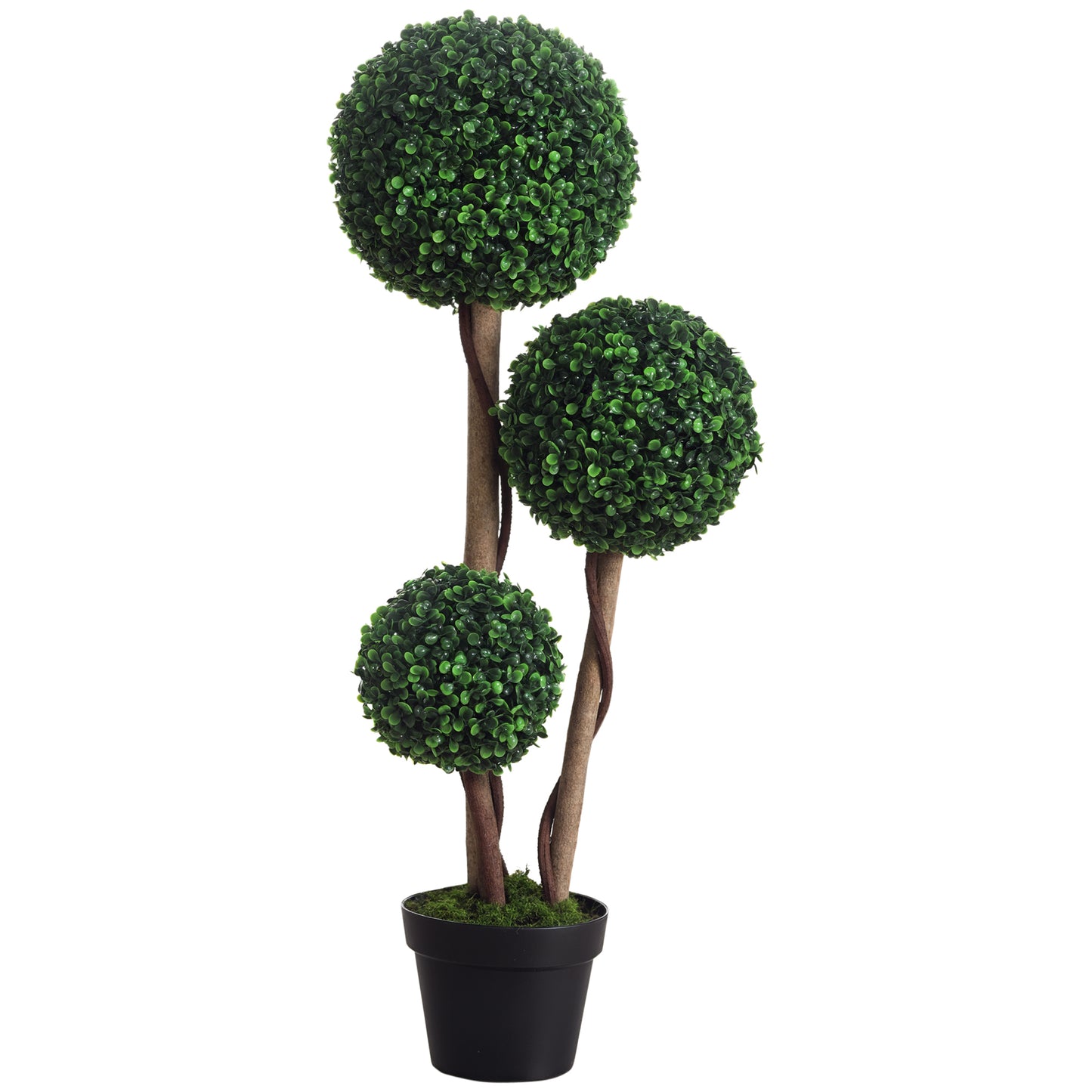 Artificial Boxwood Tree in Pot - 35.5 Inch Dark Green Topiary