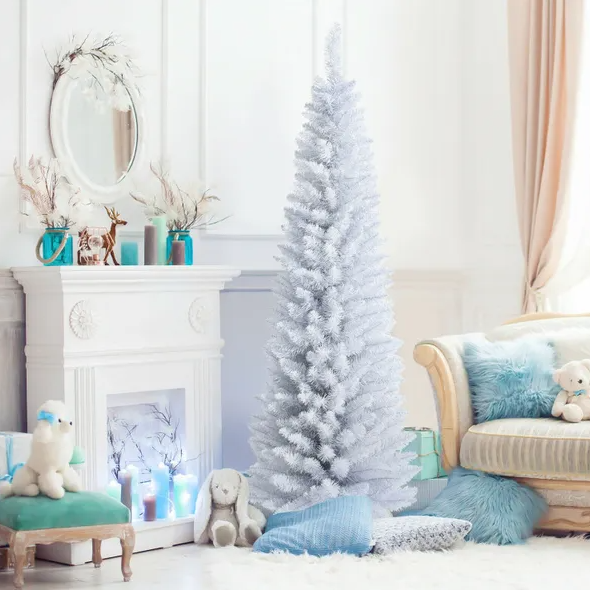6ft Slim White Unlit Artificial Christmas Tree with Metal Stand