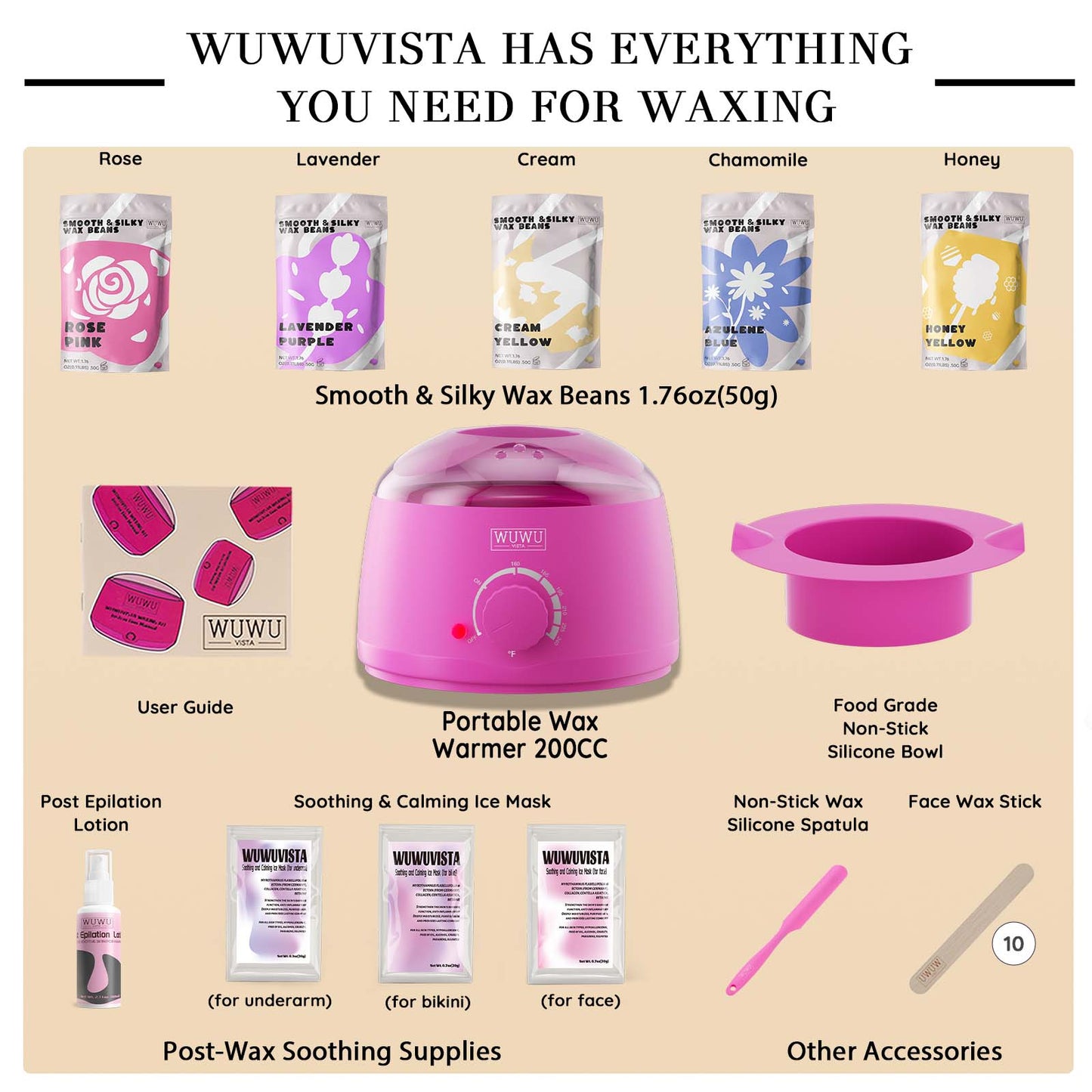 23-Piece At-Home Waxing Kit with Wax Warmer and Natural Hair Removal Beads