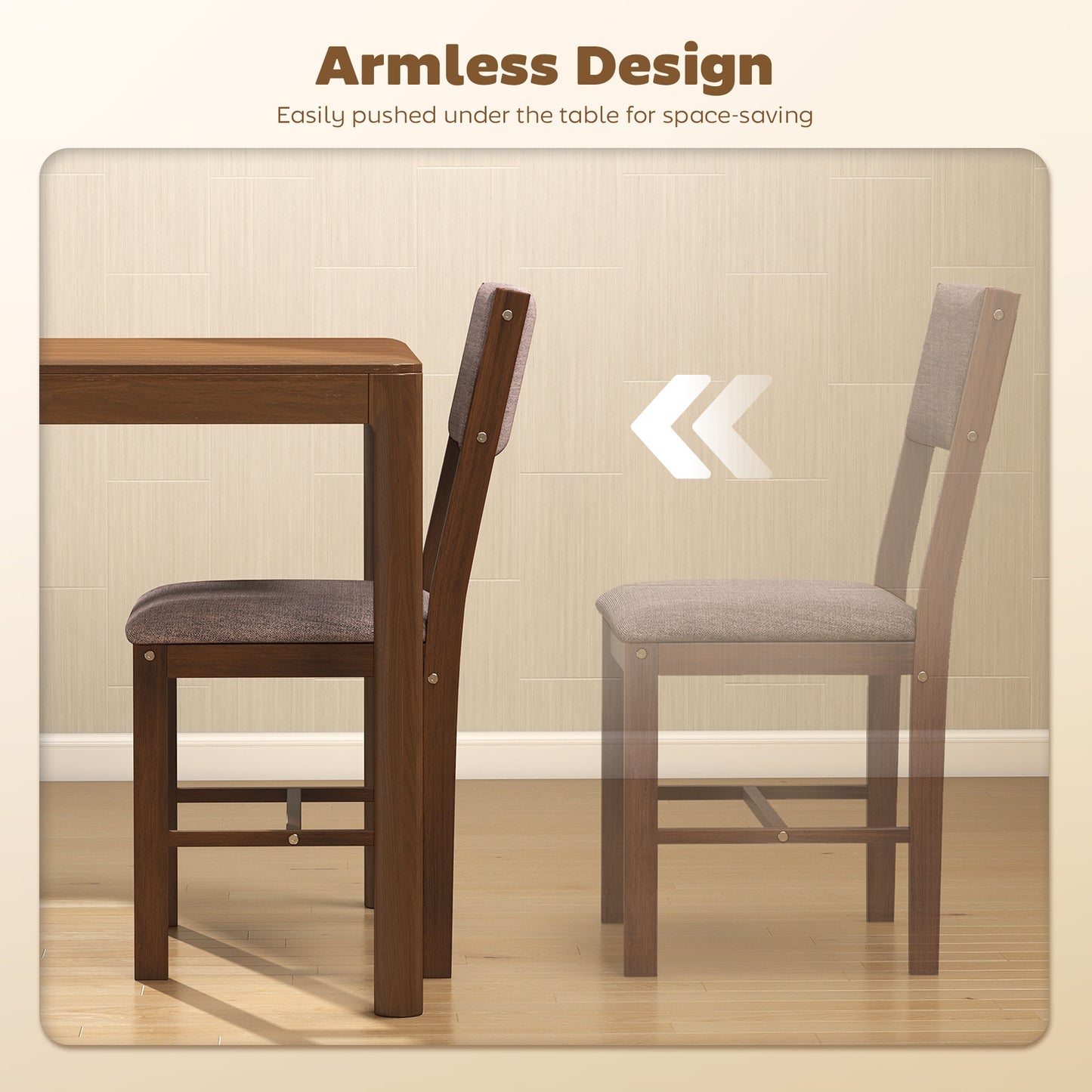 Modern Dining Chairs Set of 4, Linen Fabric Kitchen with Rubberwood