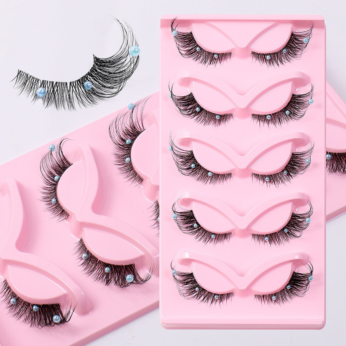 3D Cluster False Eyelashes - 5 Pairs Foxy Winged Cat Eye Strip Lashes