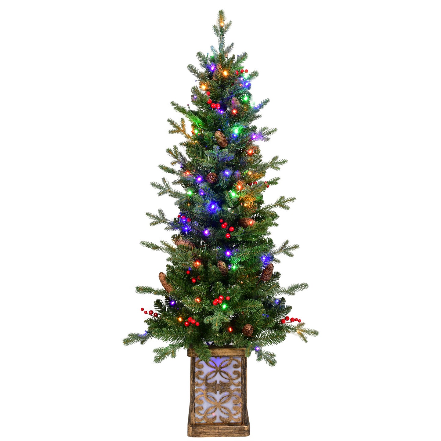 4ft Pre-Lit Potted Christmas Tree with Multicolor Lights