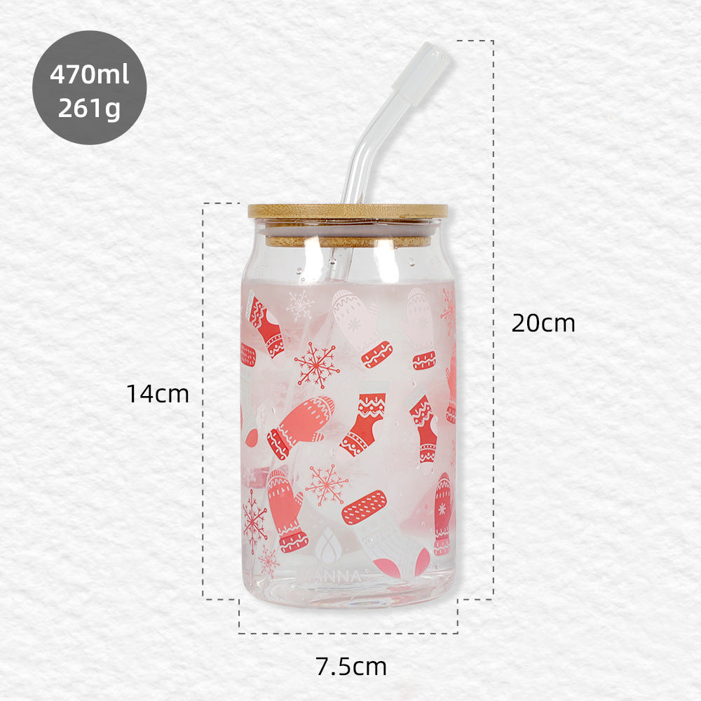 Color-Changing Glass Water Cup with Straw for Christmas Gift
