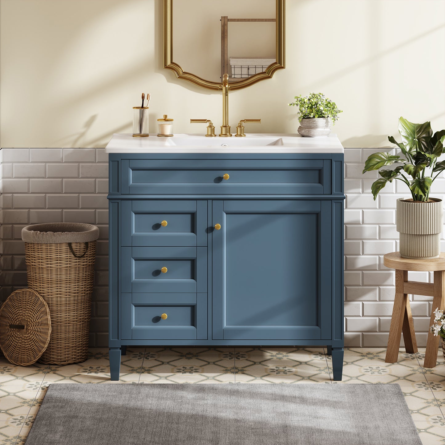 36-Inch Indigo Blue Modern Bathroom Vanity with Sink