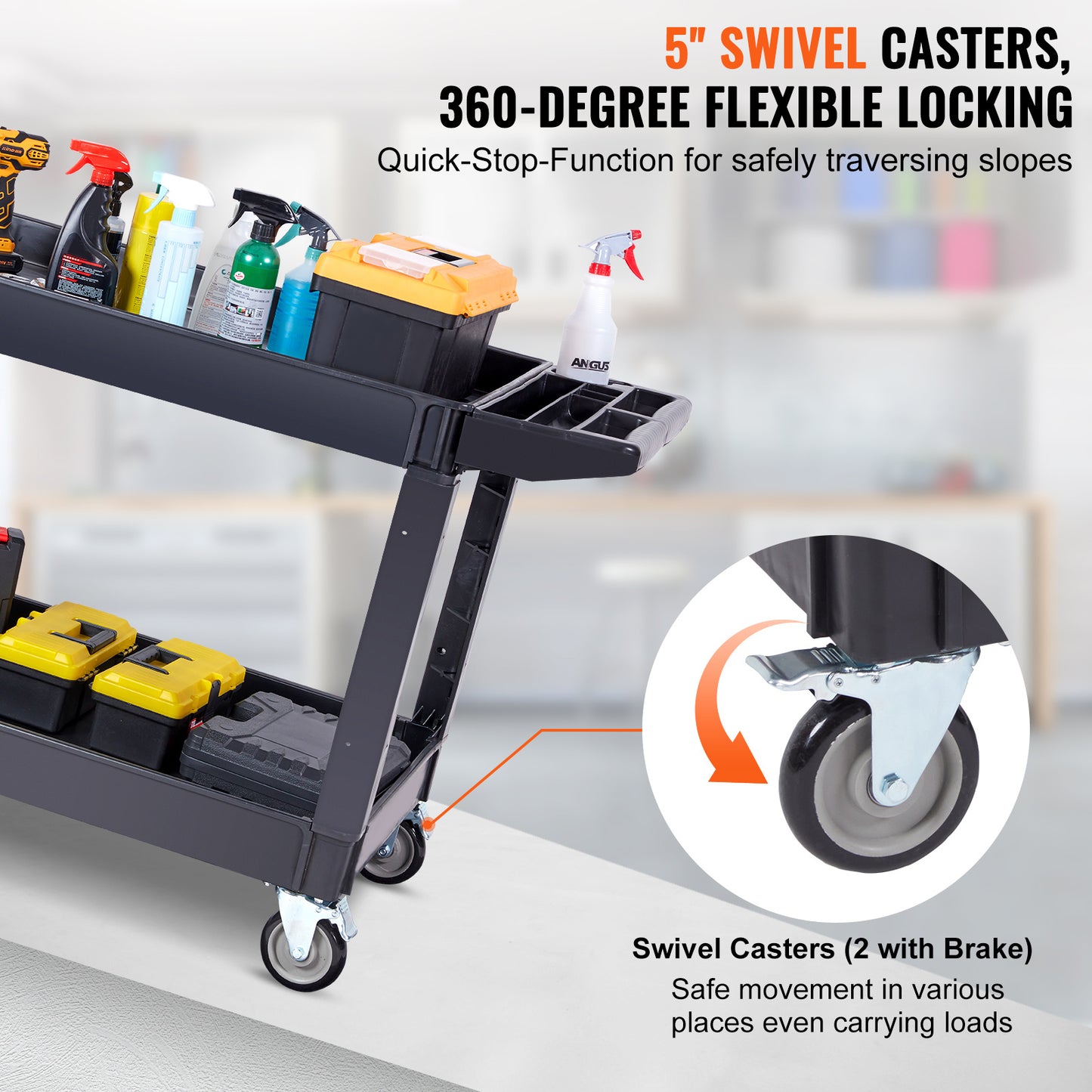Heavy Duty Utility Service Cart with 2 Shelves and Swivel Wheels - 550LBS Capacity