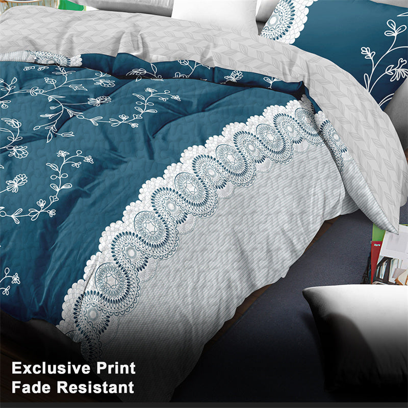 Teal Floral Quilt Set - 3-Piece Bedding with Pillow Shams