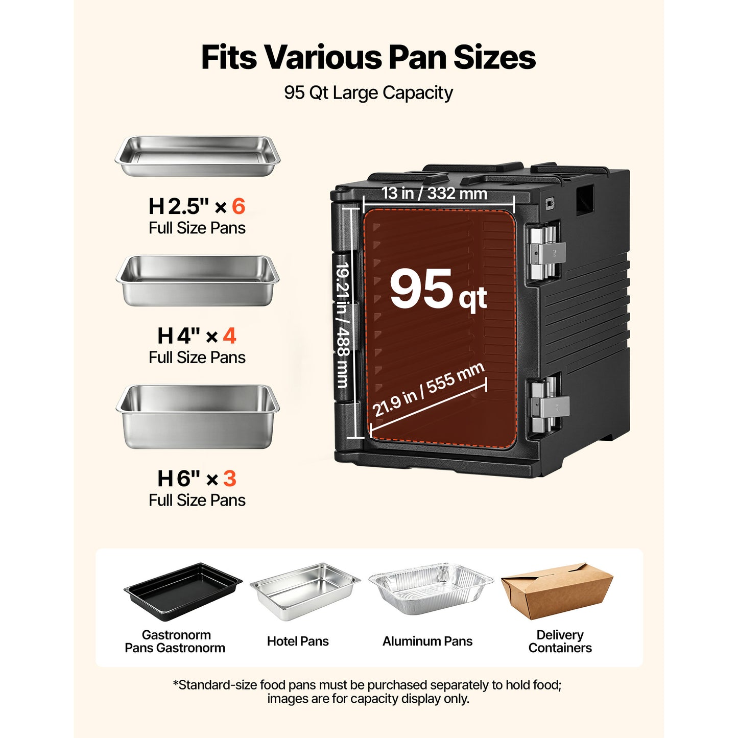 Insulated Food Pan Carrier 95 Qt Non-Electrical Food Warmer with Wheels & Stainless Steel Latch