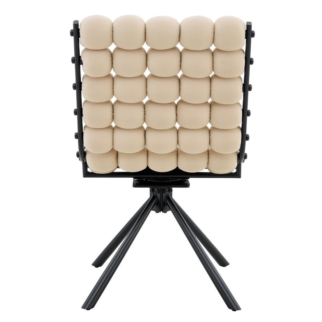 Set of 2 Beige Velvet Dining Chairs with Black Legs