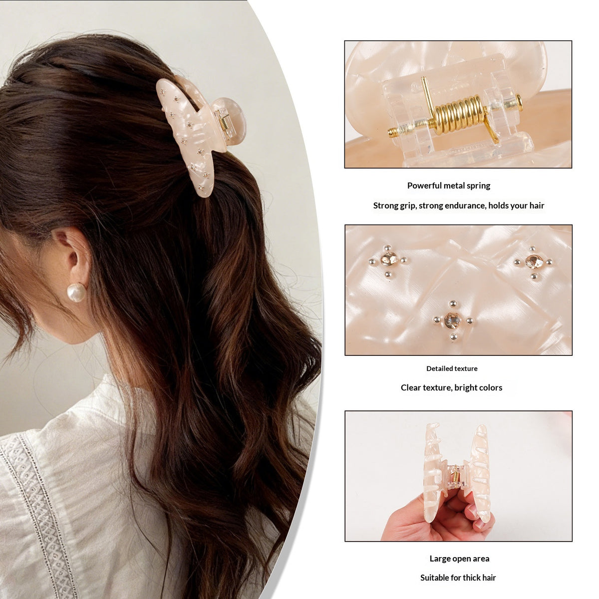 Shell-Patterned Rhinestone Hair Clip - Women's Casual Shark Design