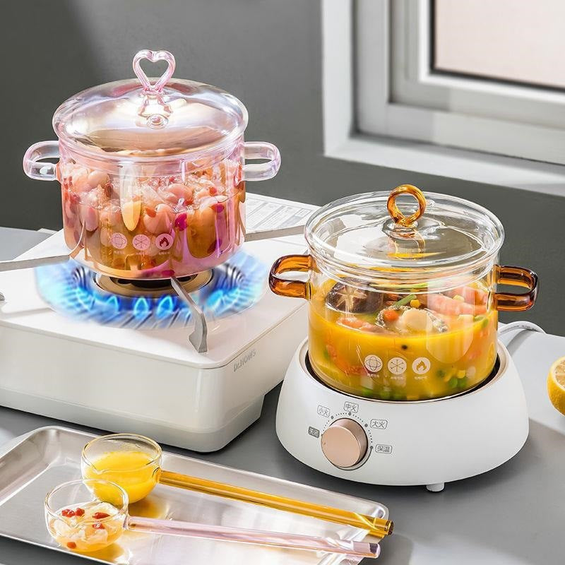 1500ml Borosilicate Glass Pot with Handle - Modern Kitchen Cooking Utensil