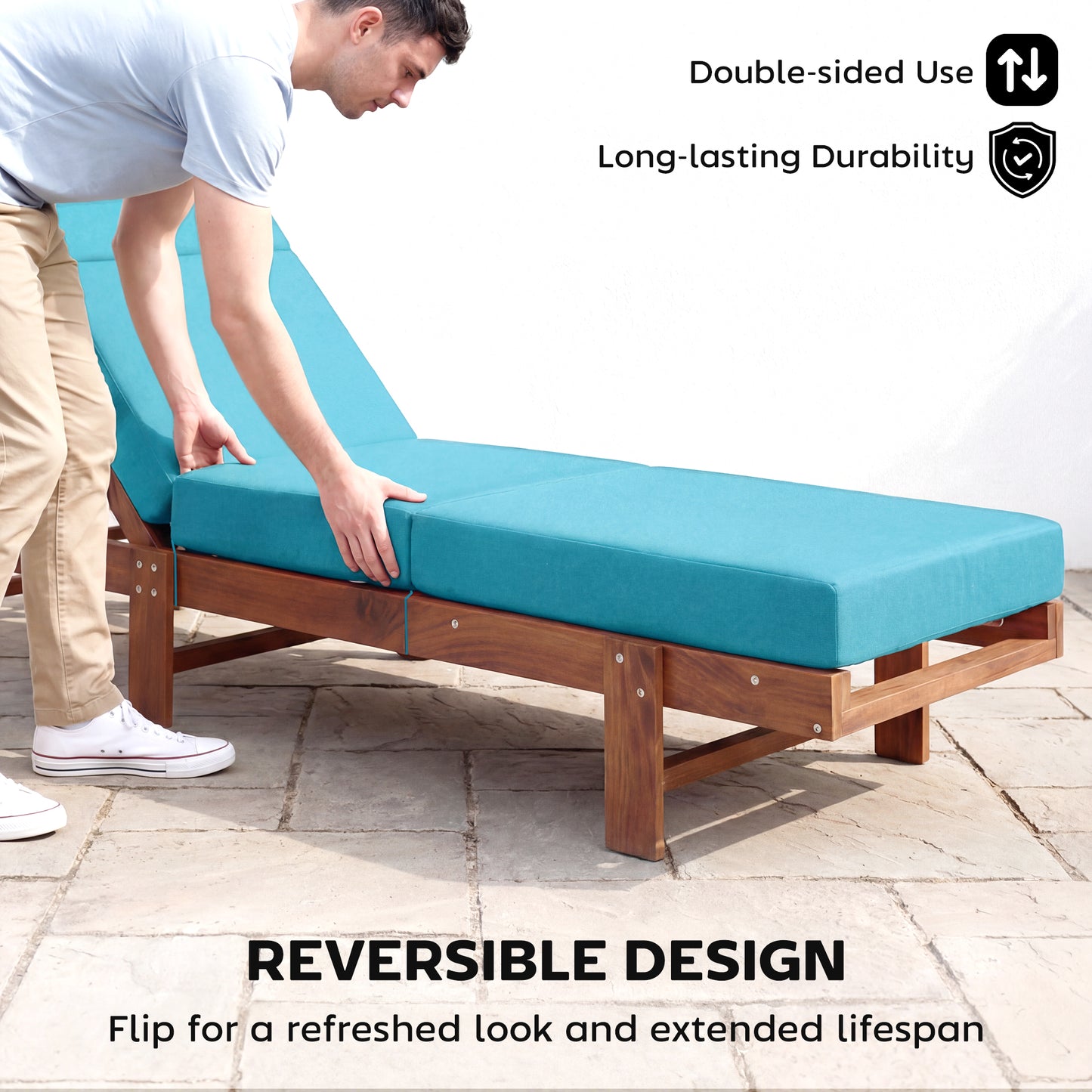 Outdoor Lounge Chair Cushion - 4" Thick, 21" x 72", Blue