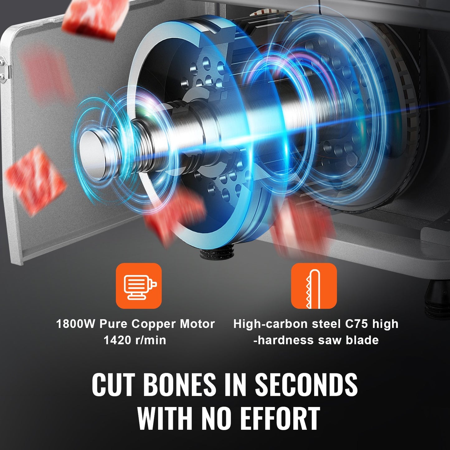 1800W Commercial Electric Meat Bandsaw Stainless Steel Bone Saw Machine