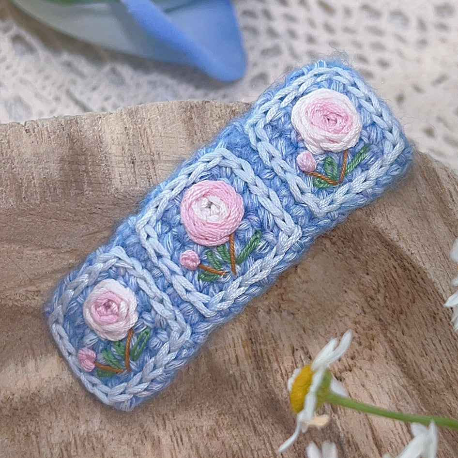 Retro Embroidery Wool Hair Clip with Pearl Details