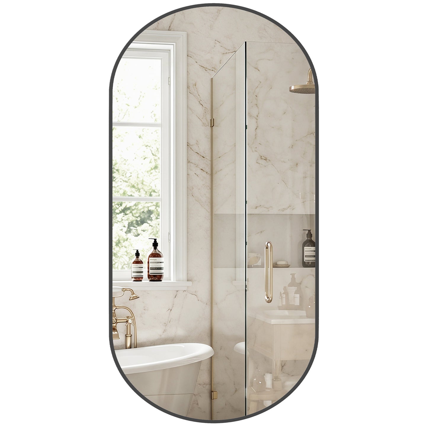 Bathroom Mirror, Oval Wall With Rust-proof Metal Frame And Tempered