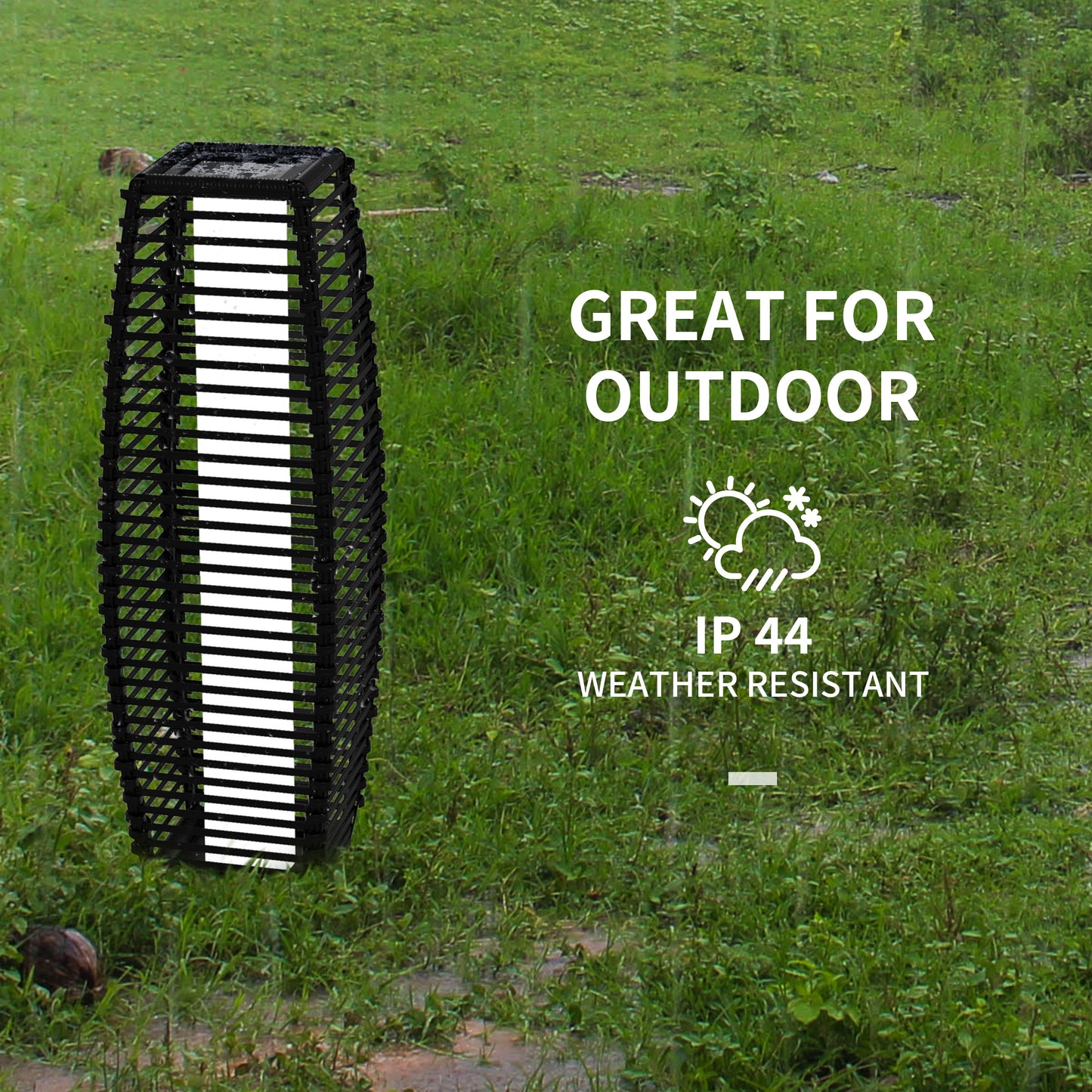Solar Rattan Floor Lamp - Outdoor Garden Pathway Lighting, Black