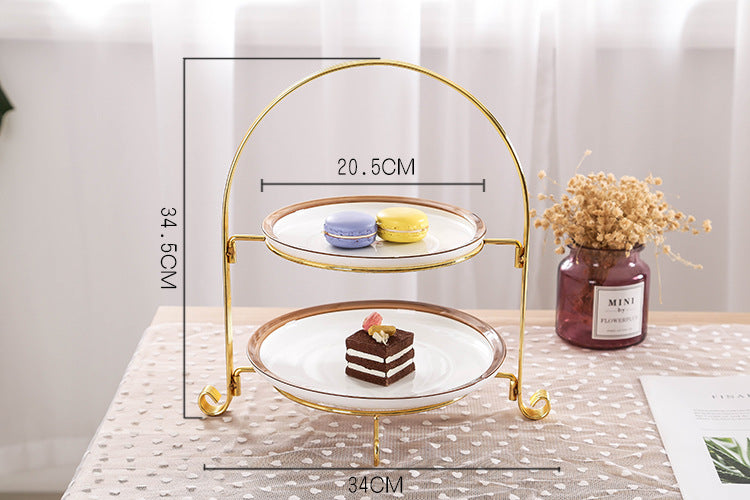 Two-Tier Snack Rack - Multi-Layer Pastry Tray for Living Room Storage - Gold
