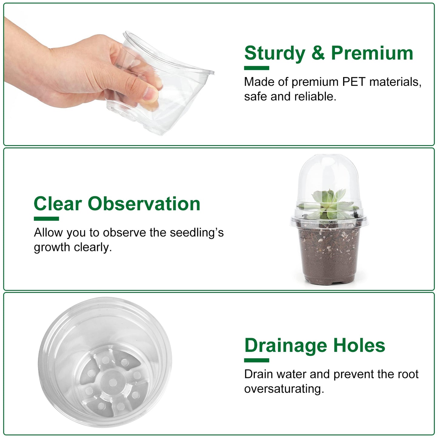 30 Pack Plant Nursery Pots with Humidity Domes and Drainage Holes