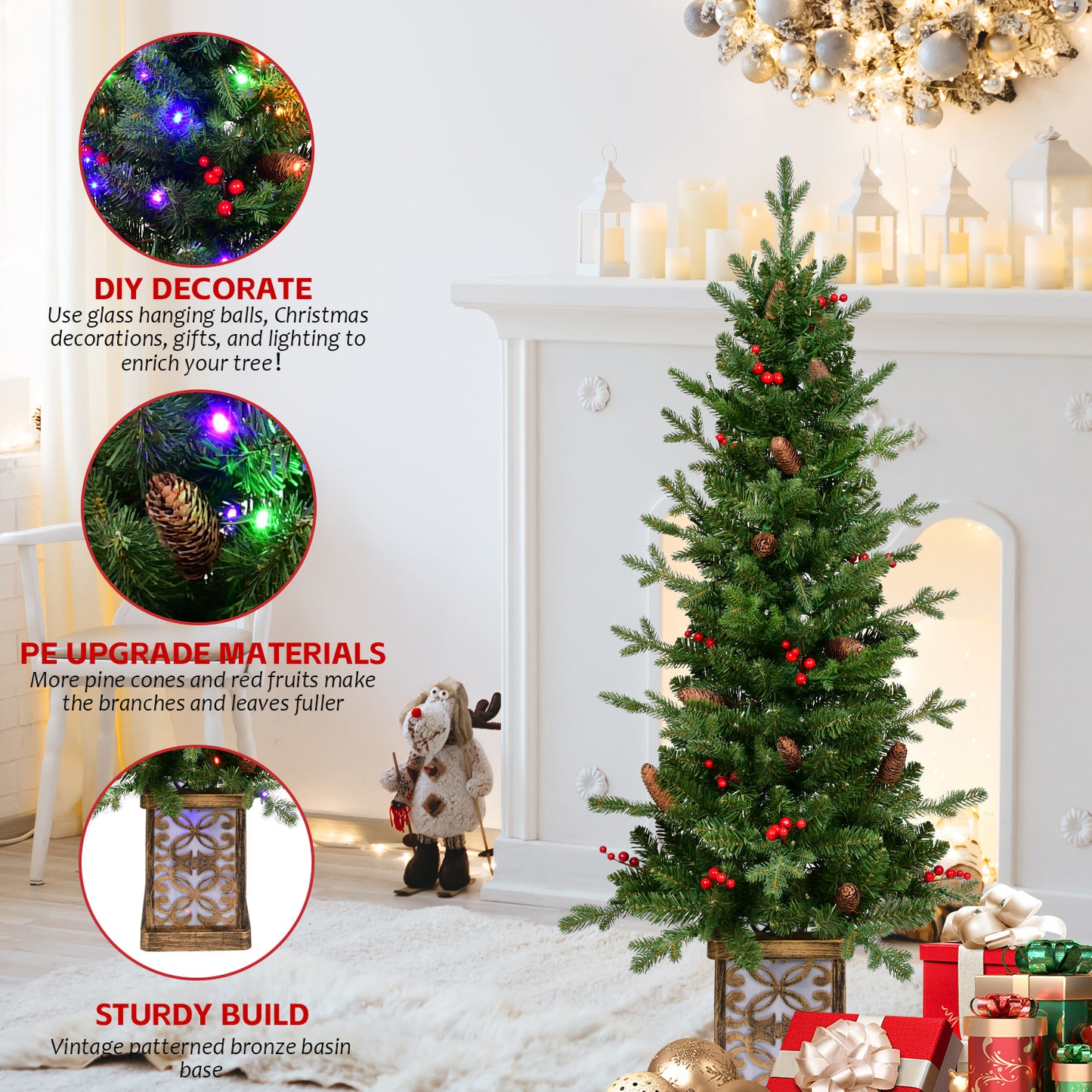 4ft Pre-Lit Potted Christmas Tree with Multicolor Lights