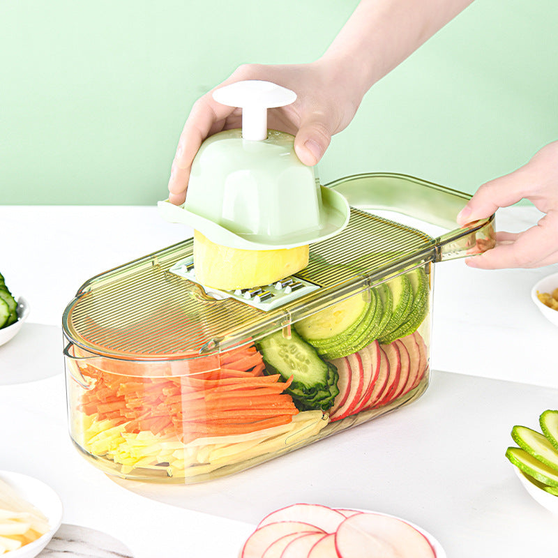 Multifunction Vegetable Cutter with Stainless Steel Blades and Drainage Basket - Food Chopper & Slicer