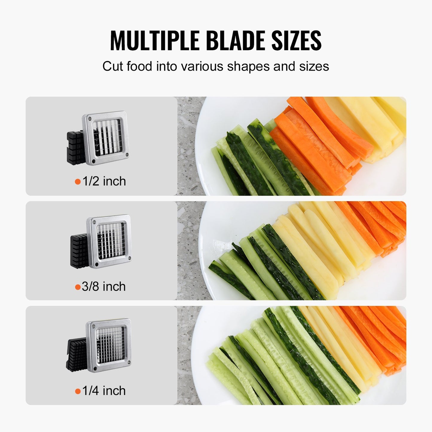 French Fry Cutter Stainless Steel Vegetable Slicer with 3 Blades - Green