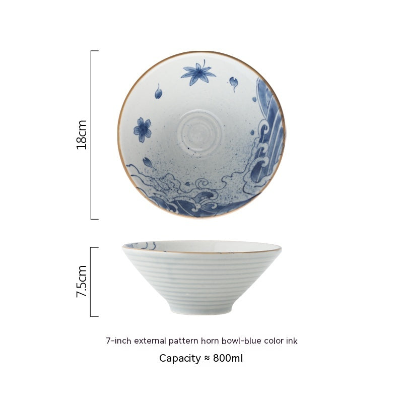Japanese Ceramic Hat Bowl for Ramen and Soup - Large Porcelain Kitchen Serving Dish