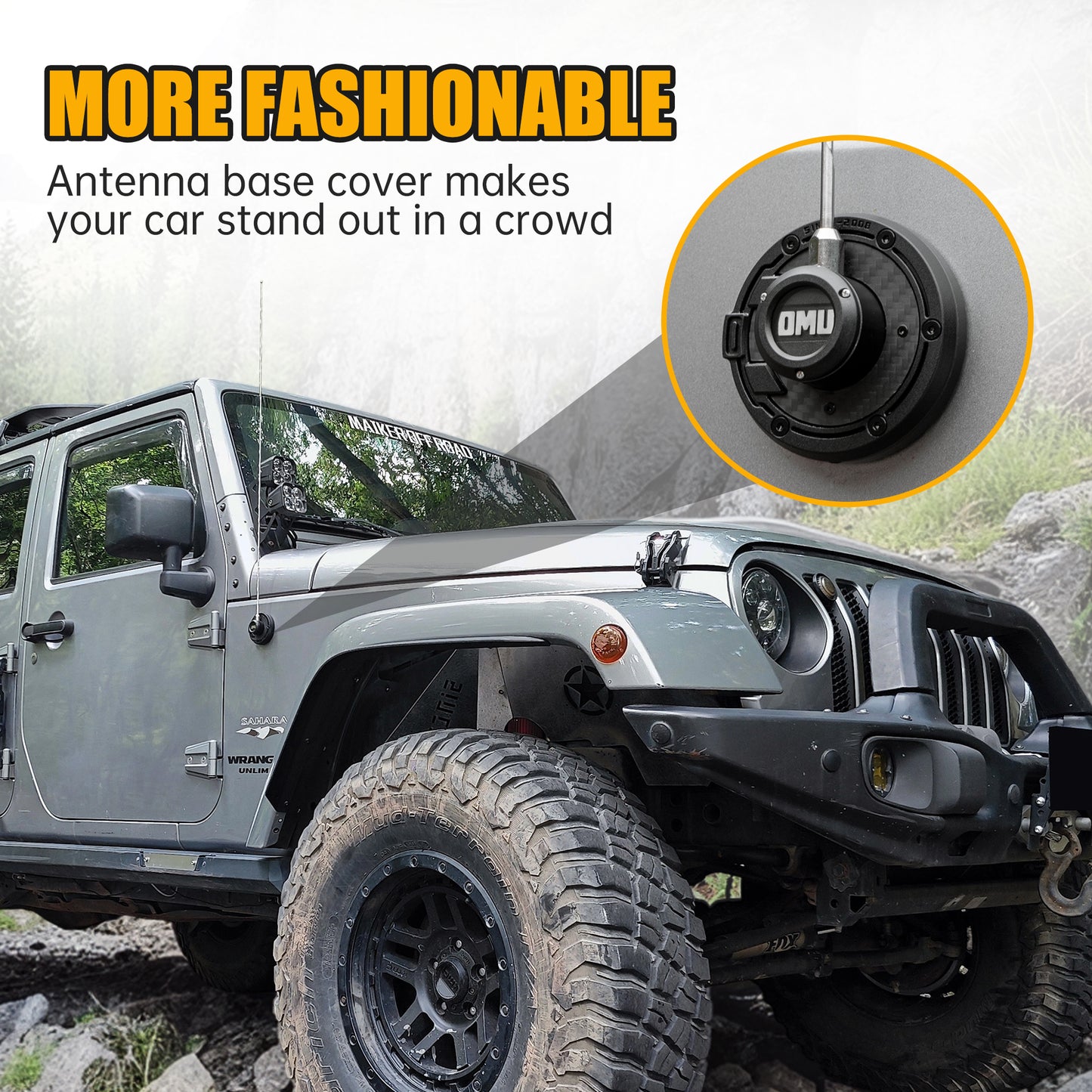 Aluminum Antenna Base Cover for Jeep Wrangler & Gladiator - Black