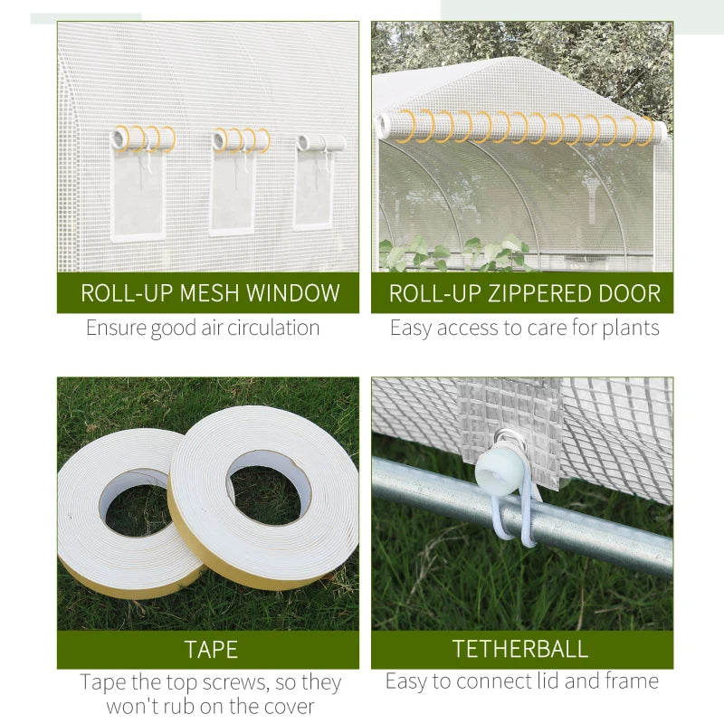 Walk-In Greenhouse Kit with Zippered Door & Mesh Windows - Large Garden Greenhouse, White