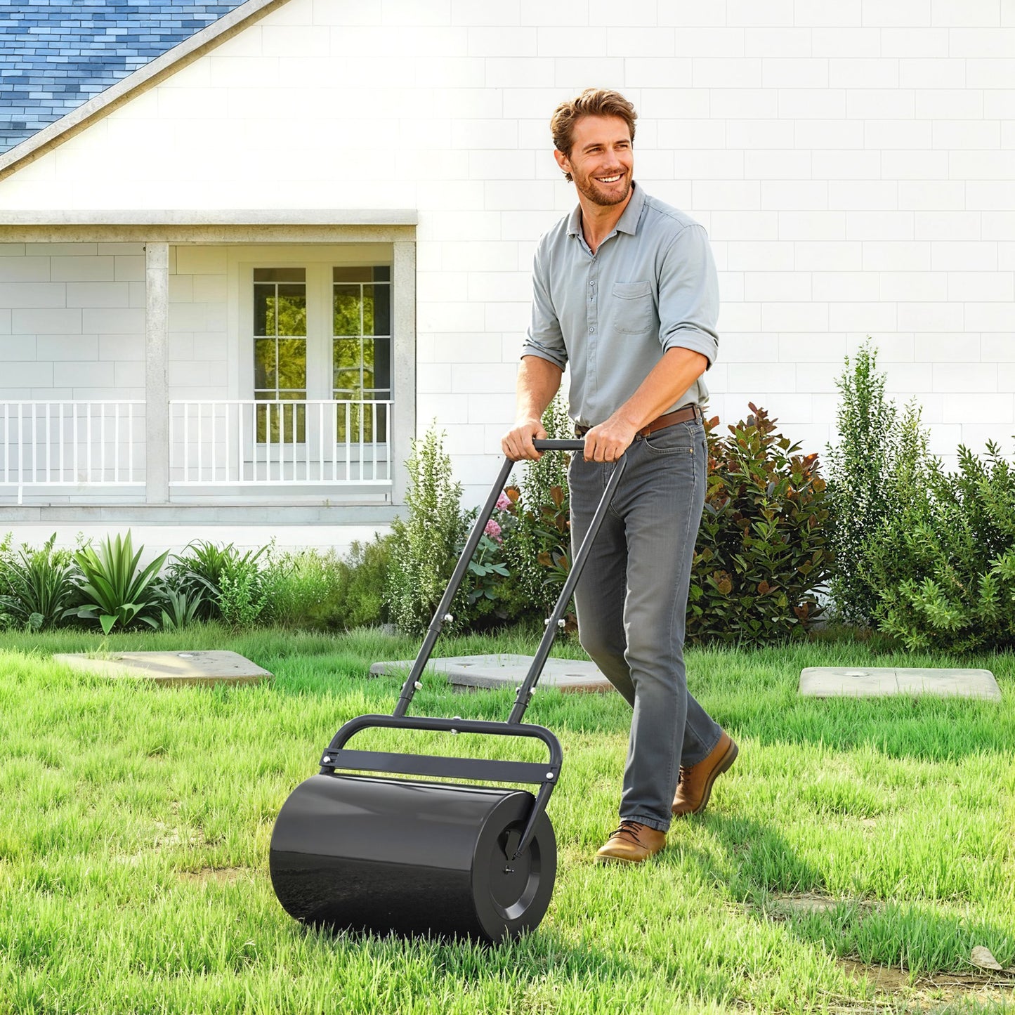 20-Inch Tow-Behind Lawn Roller with 10 Gallon Water/Sand Capacity for Flattening Sod