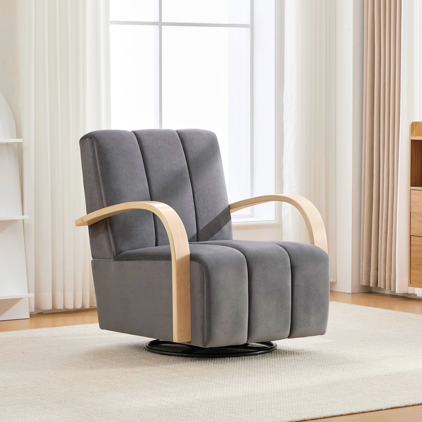 30.7" Upholstered 360° Swivel Accent Chair - Charcoal