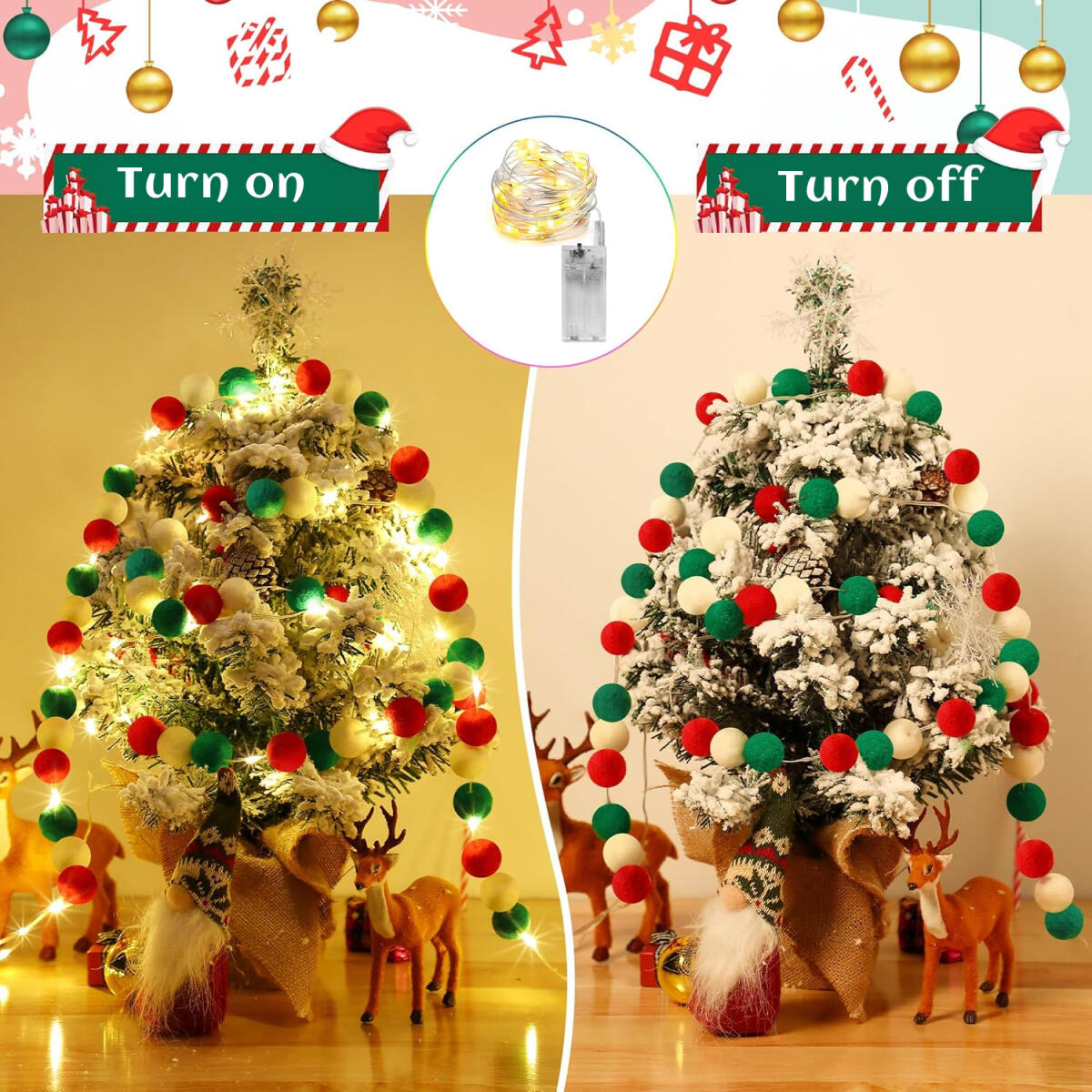 Felt Ball Garland with Warm Light String - 9.84 Ft