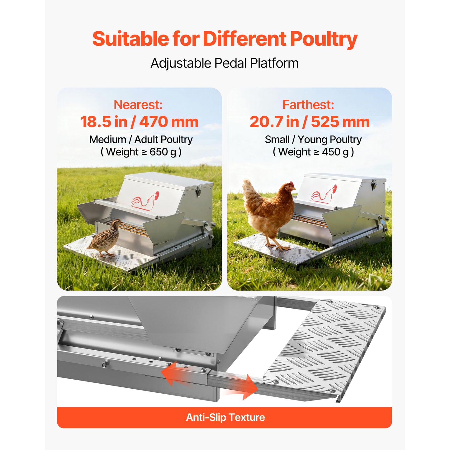 Automatic Chicken Feeder 25L Rainproof Galvanized Poultry Treadle Lockable Lid