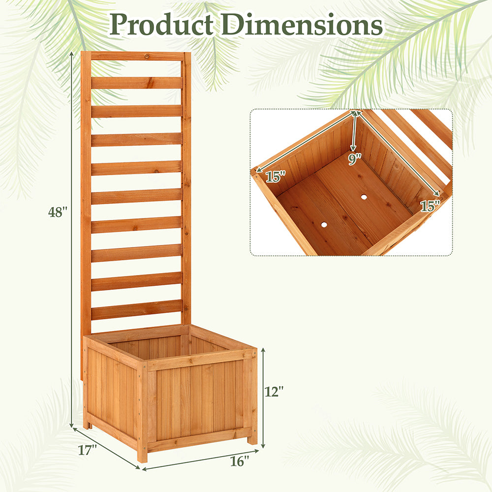 48 Inch Wood Raised Garden Bed with Trellis and Drainage Holes - Orange