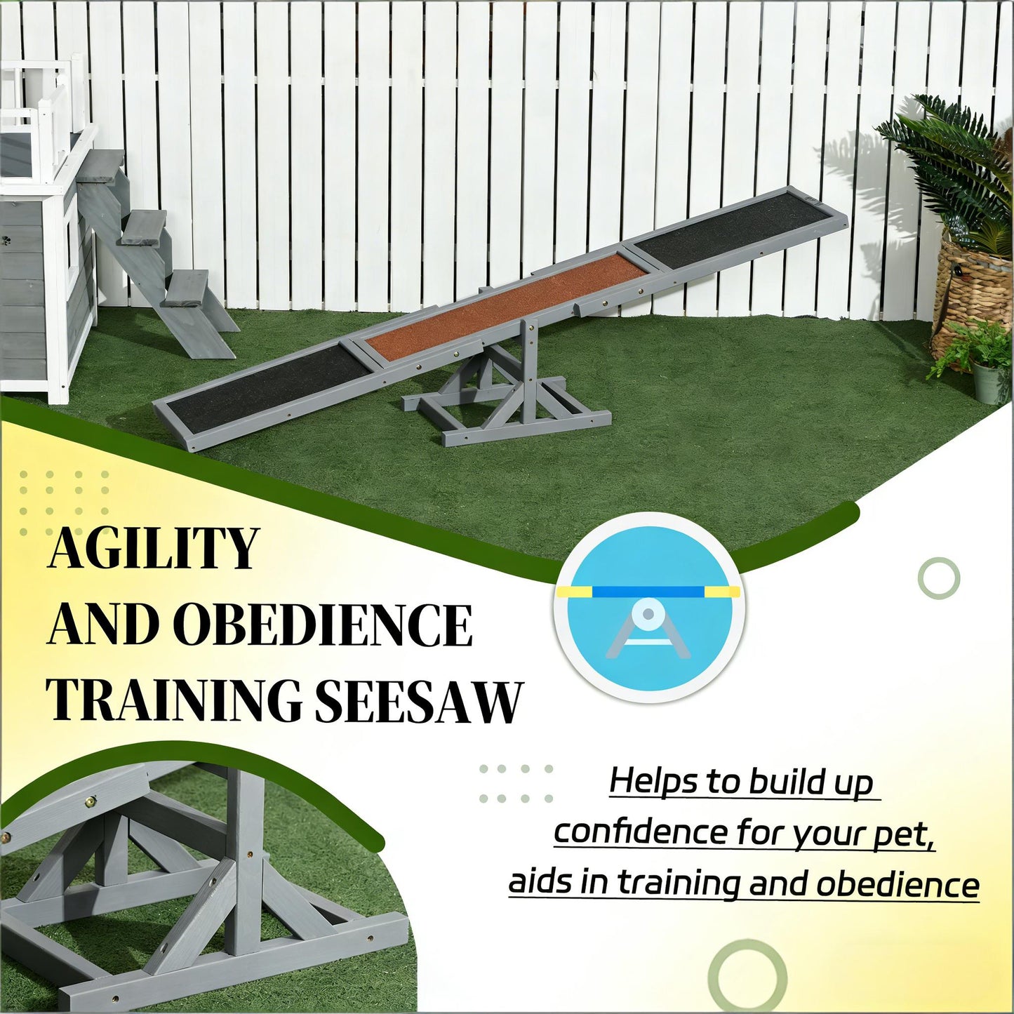 Wooden Dog Agility Seesaw for Outdoor Fun - Black & Brown