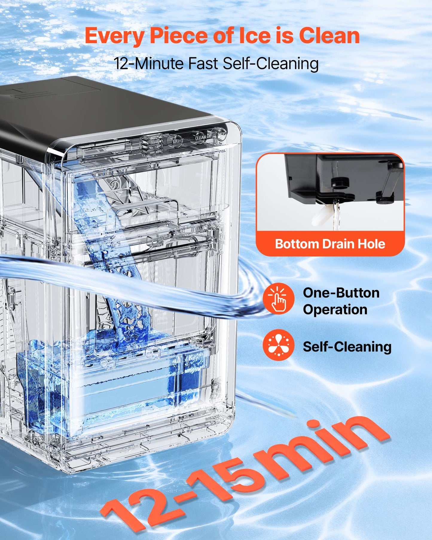 Portable Countertop Ice Maker with Nugget Ice, Self-Cleaning, 44 Lbs/Day, Drawer Access - Home & Kitchen