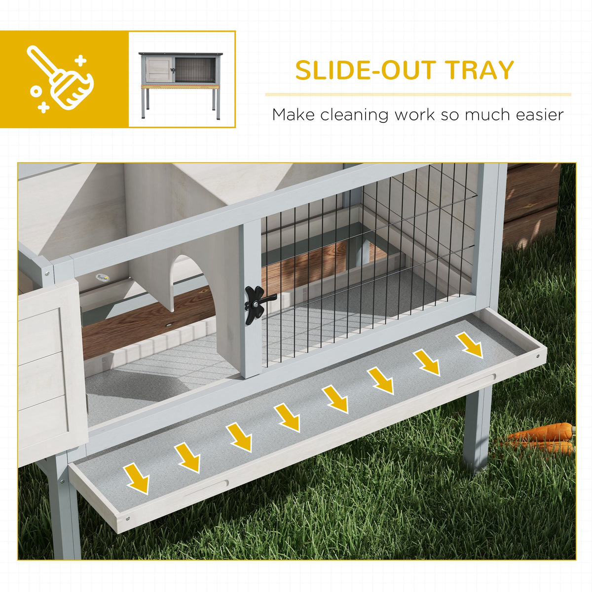 Wooden Rabbit Hutch with Asphalt Roof and Removable Tray - Indoor/Outdoor Gray
