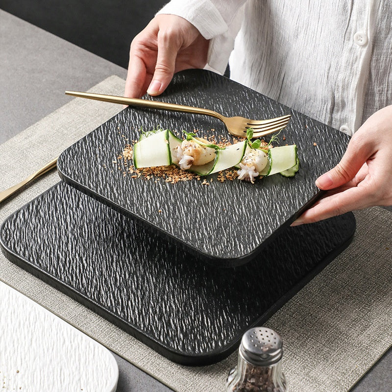 Ceramic Flat Plate Set - Nordic Style Rock Pattern Kitchen Dishware