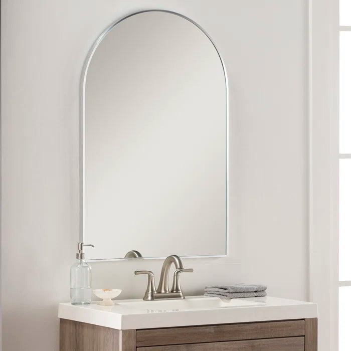 20x30 Inch Silver Metal Framed Arched Bathroom Mirror