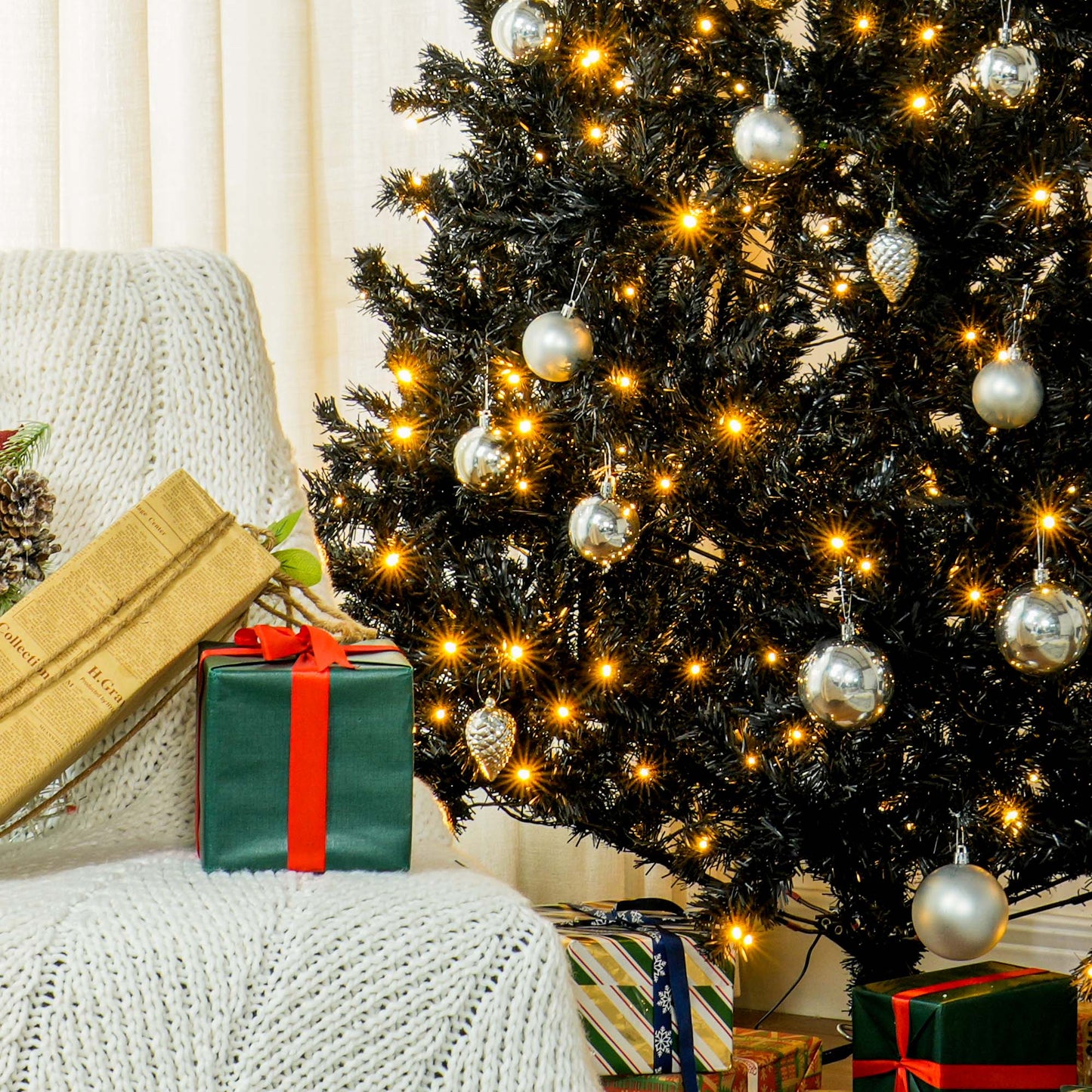 7.5' Prelit Black Christmas Tree with 500 LED Lights