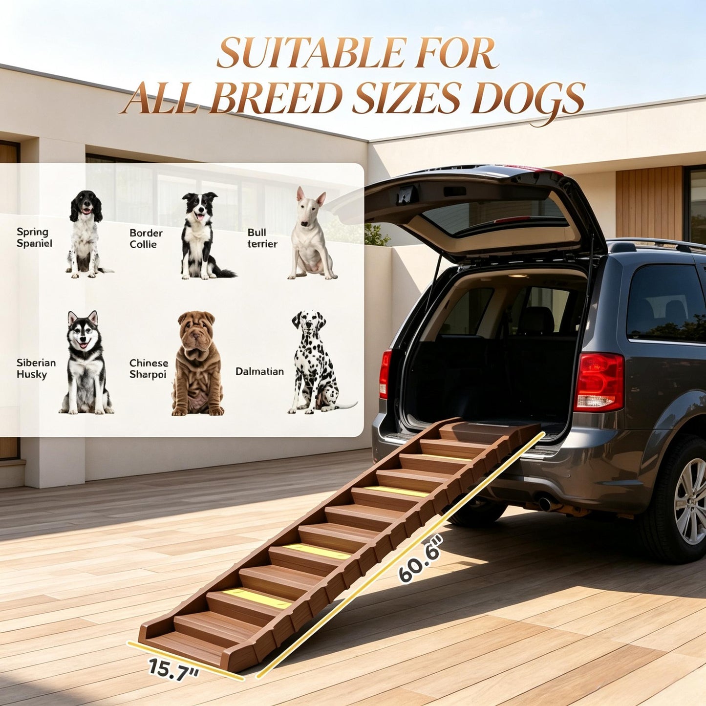 Foldable Dog Stairs Ramp for Cars, Trucks & SUVs - Brown